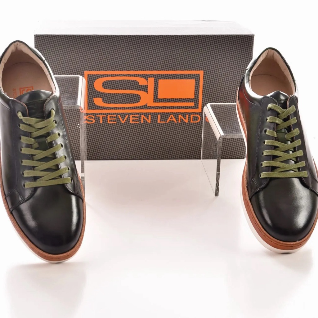 Men’s Steven Land Leather Dress Lace Sneakers-Olive